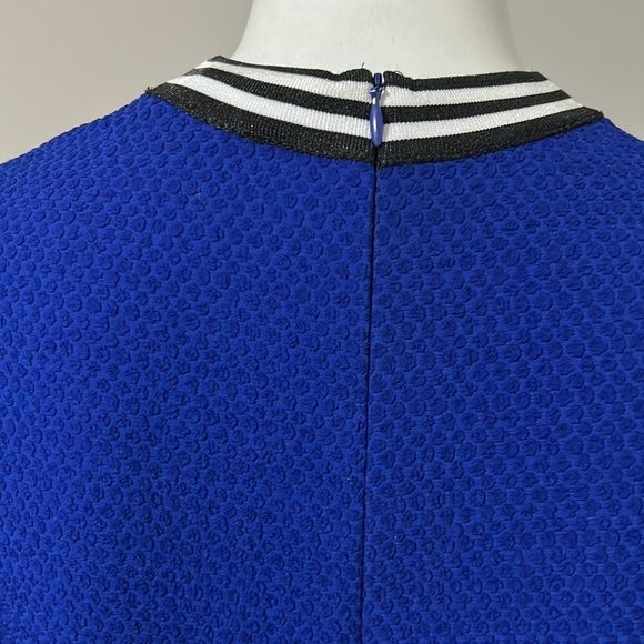 Sandro Paris Blue Reva Crepe Dress Round Neck Fit and Flare Sz M - Picture 8 of 14